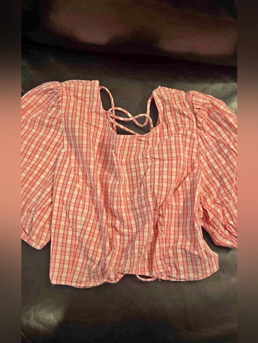 Aritzia Sun-deh Puff Sleeve Cropped Blouse With Lace-Up Open Back